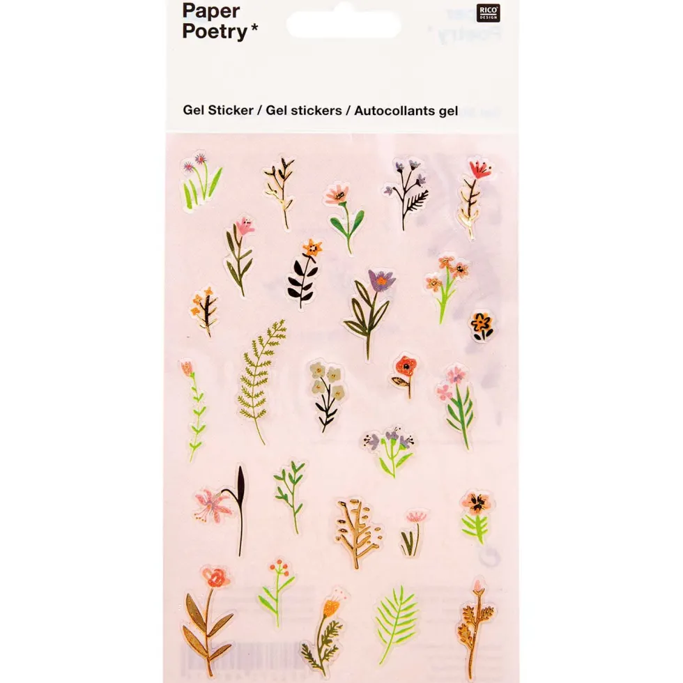 Naklejki żelowe - Paper Poetry - kwiaty, 26 szt.
