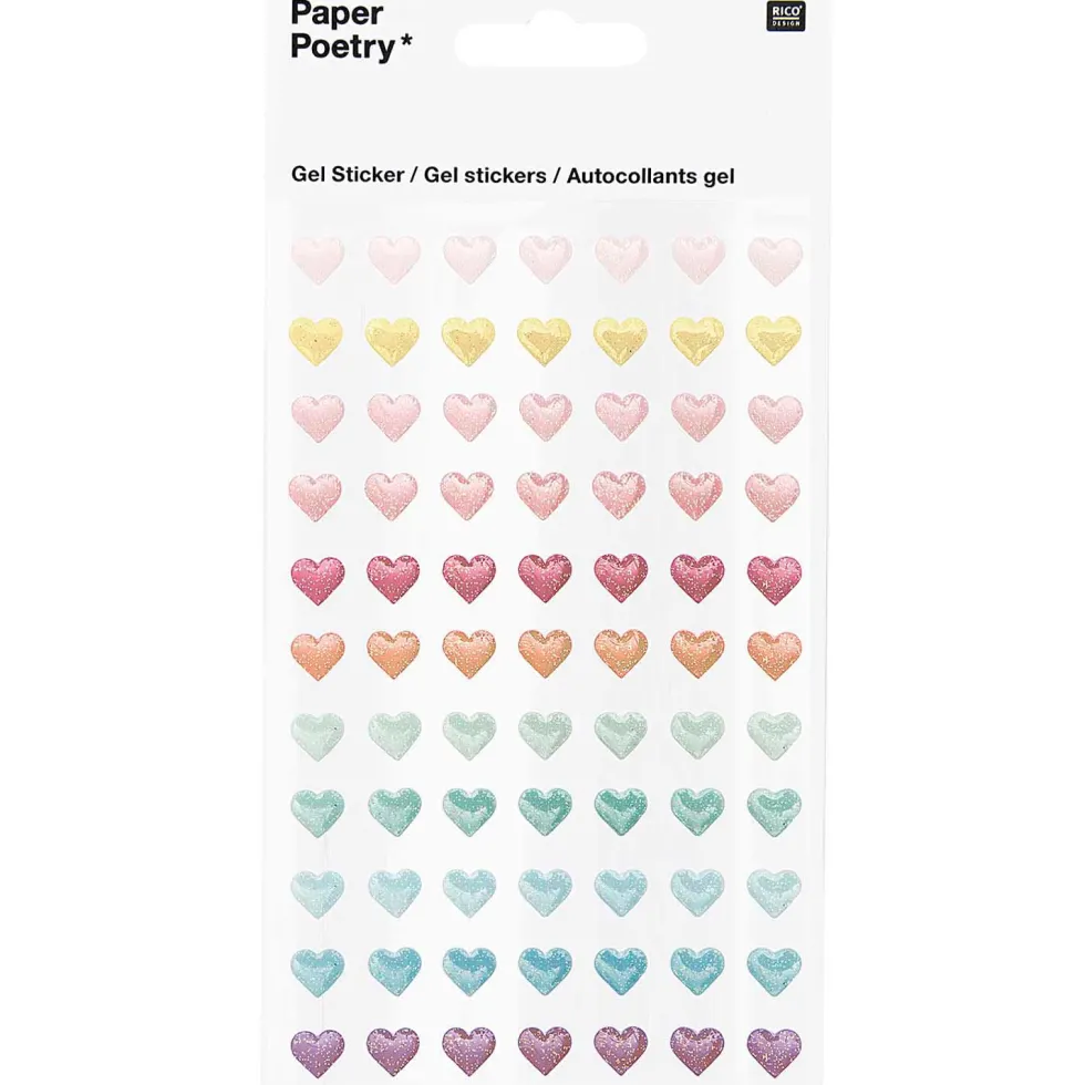 Naklejki żelowe Serca - Paper Poetry - pastelowe, 77 szt.