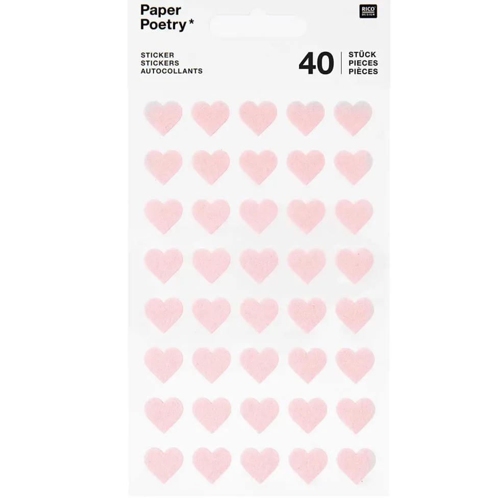 Naklejki filcowe Serca - Paper Poetry - małe, różowe, 40 szt.