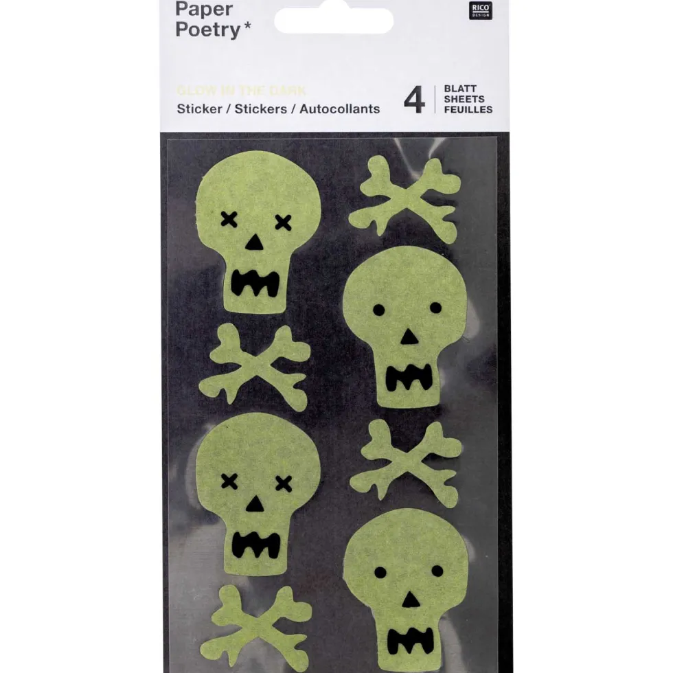 Naklejki fluorescencyjne - Paper Poetry - Czaszki, 32 szt.