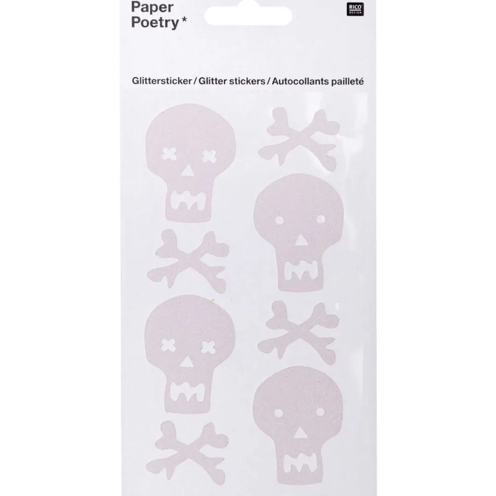 Naklejki halloweenowe z brokatem - Paper Poetry - Czaszki, 8 szt.