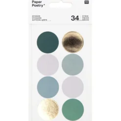 Naklejki - Paper Poetry - okrągłe i prostokątne, odcienie zieleni, 34 szt.