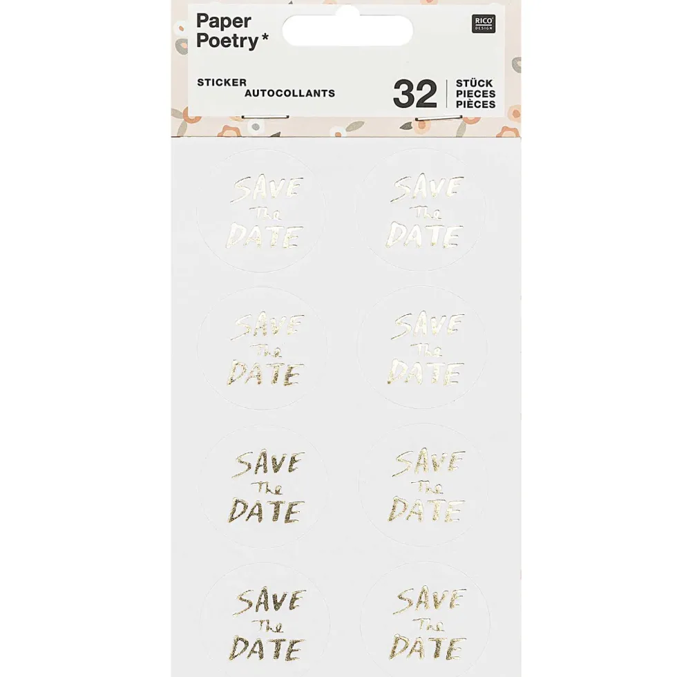 Naklejki Save The Date - Paper Poetry - złote, 32 szt.