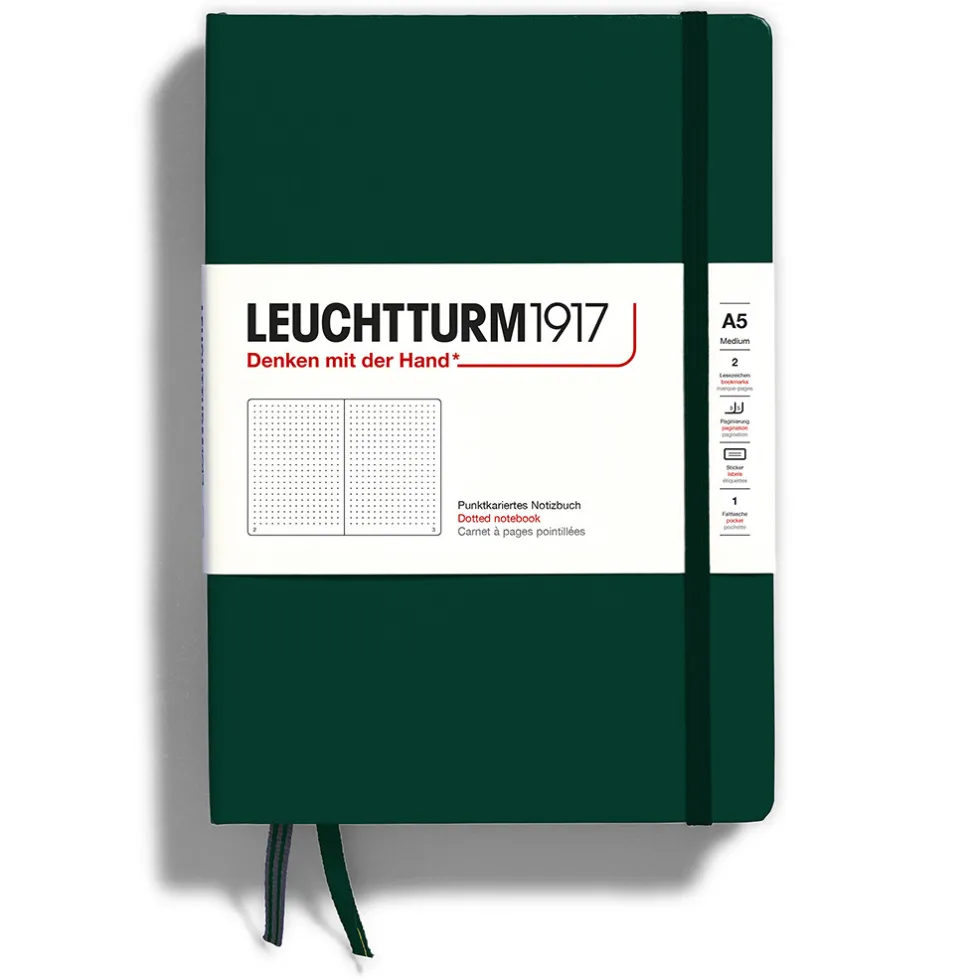 Notatnik A5 - Leuchtturm1917 - w kropki, twarda okładka, Forest Green, 80 g/m2