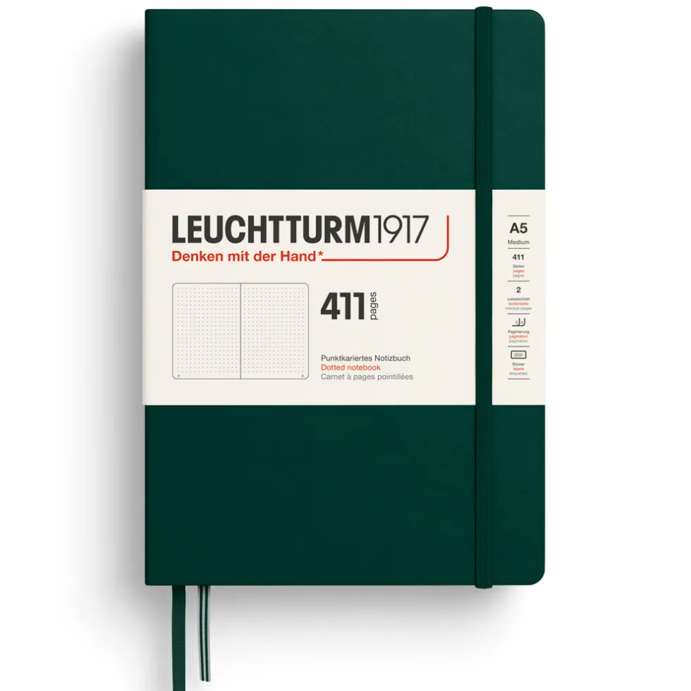 Notatnik 411 w kropki A5 - Leuchtturm1917 - Forest Green, twarda okładka