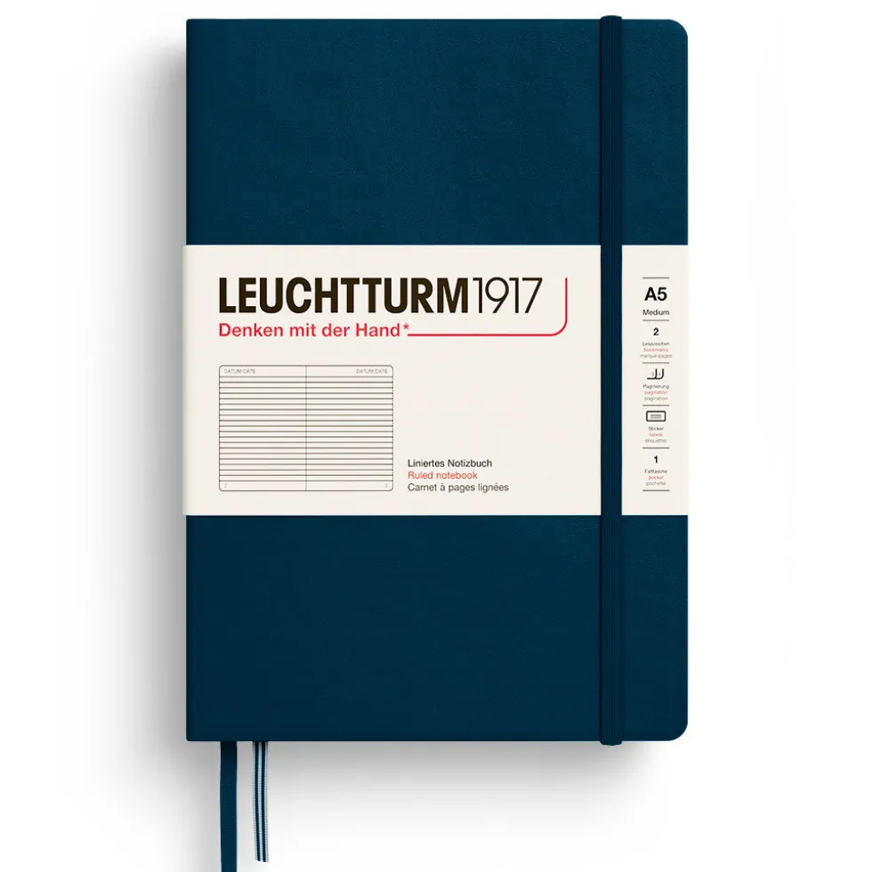 Notatnik w linię A5 - Leuchtturm1917 - Deep Sea, twarda okładka