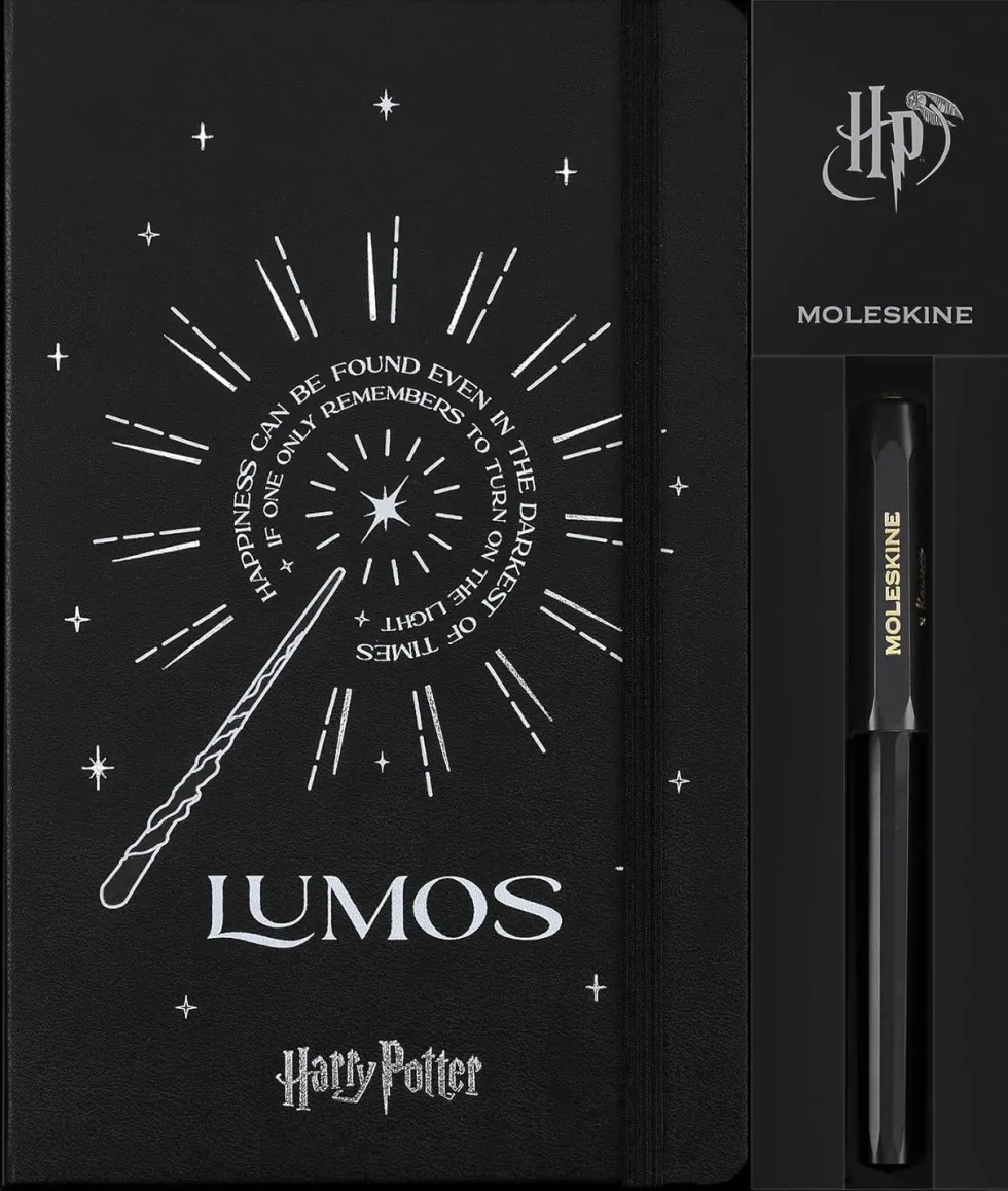 Notatnik w linię Harry Potter Lumos z długopisem - Moleskine x Kaweco - twarda okładka 100g/m2