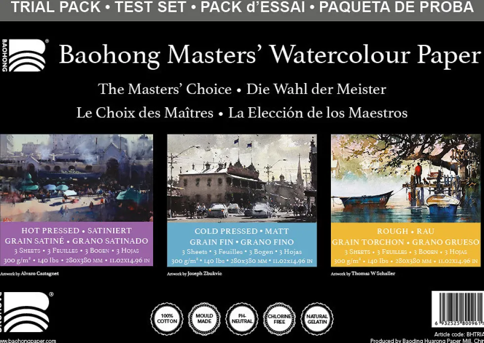 Papier do akwareli Master's Trial Pack 28 x 38 cm - Baohong - 300 g 9 ark.