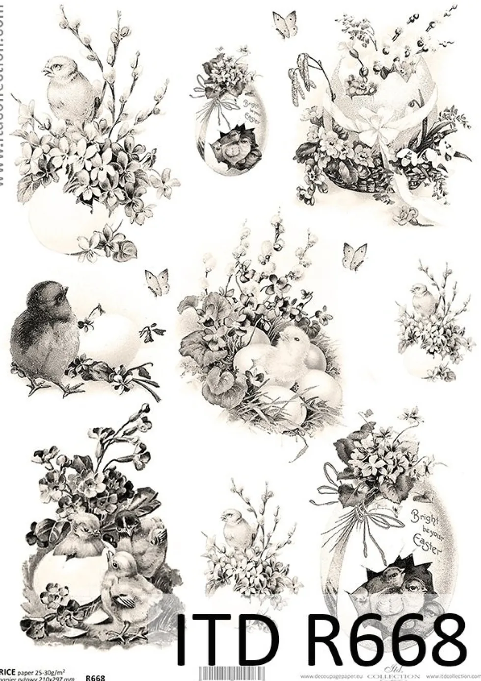 Papier do decoupage A4 - ITD Collection - ryżowy, R668