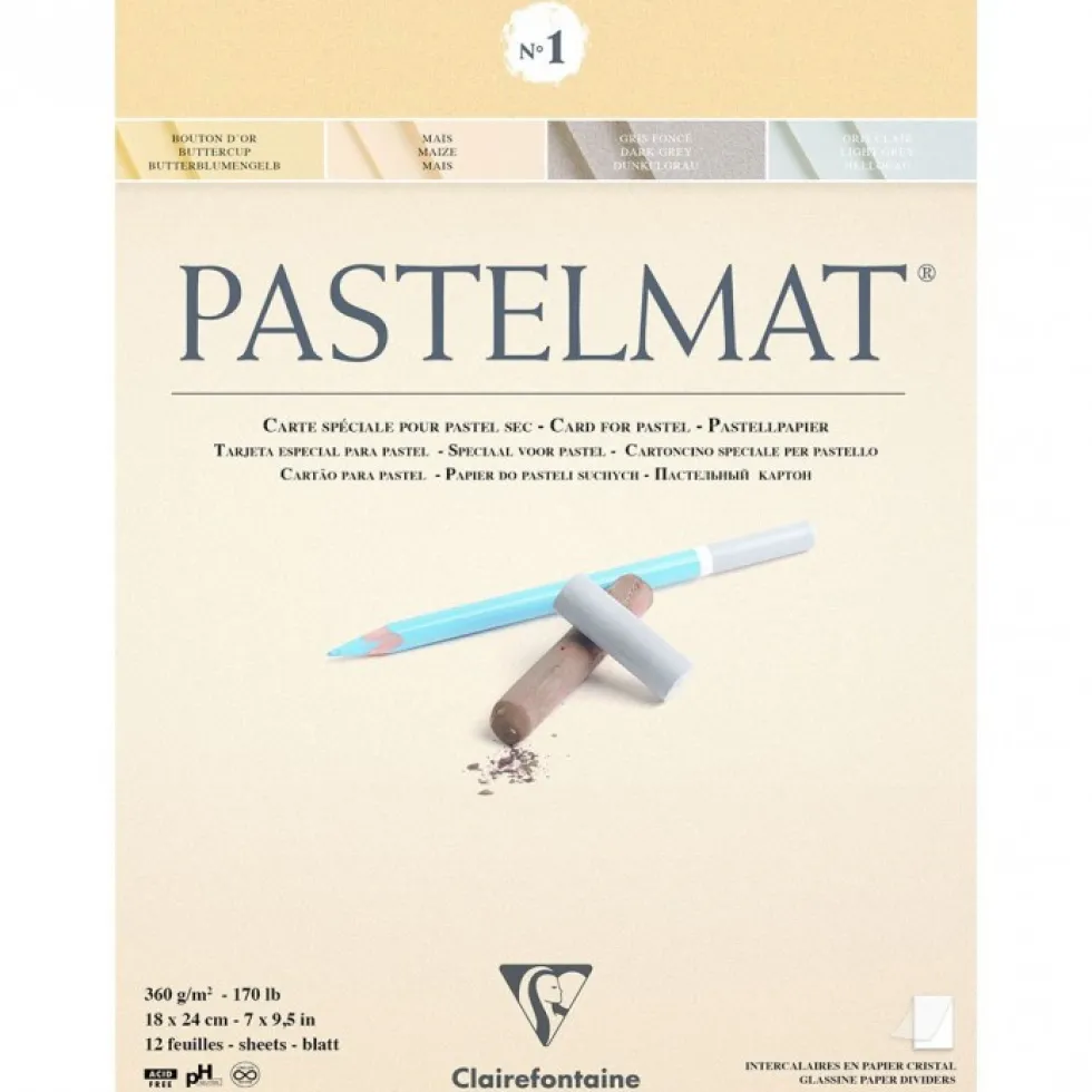 Papier do pasteli suchych Pastelmat - Clairefontaine - nr 1, 18 x 24 cm, 360g, 12 ark.