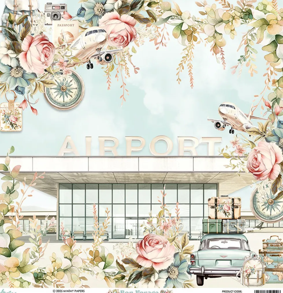 Papier do scrapbookingu 30,5 x 30,5 cm - Mintay - Bon Voyage 04