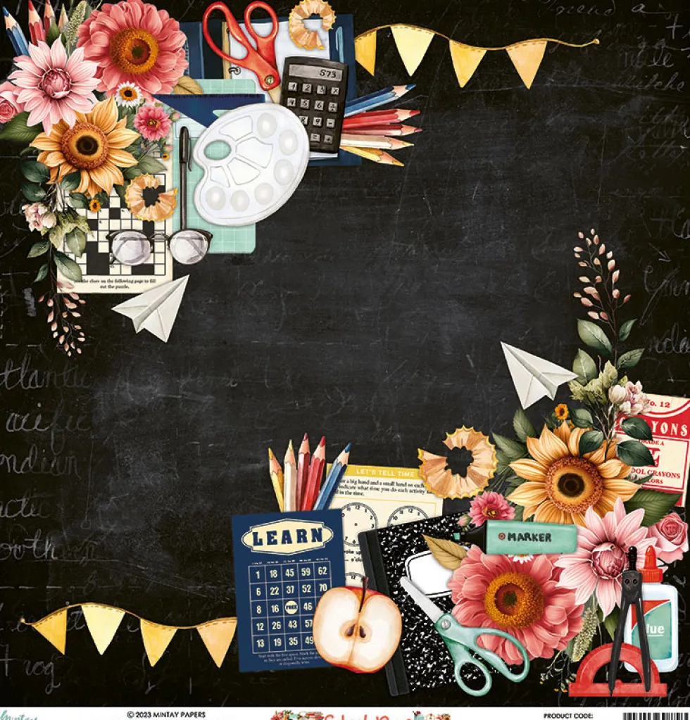 Papier do scrapbookingu 30,5 x 30,5 cm - Mintay - School Days 02