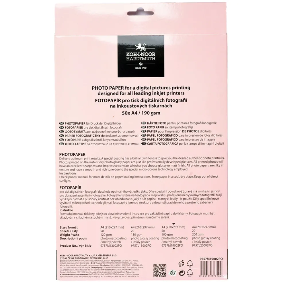 Papier fotograficzny matowy A4 - Koh-I-Noor- 190 g/m² 50 ark.