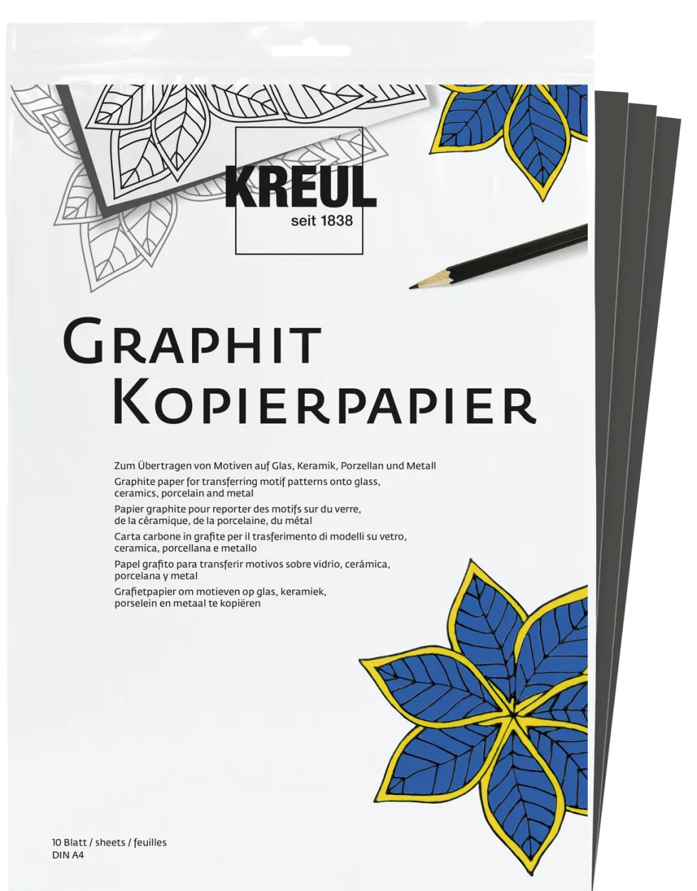 Papier kopiujący na szkło porcelanę metal A4 - Kreul - grafitowy 10 ark.