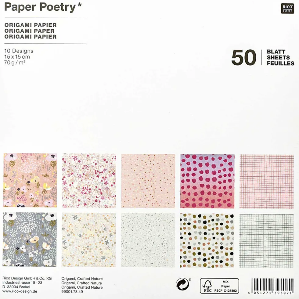 Papier origami Crafted Nature - Paper Poetry - 70 g, 50 ark.
