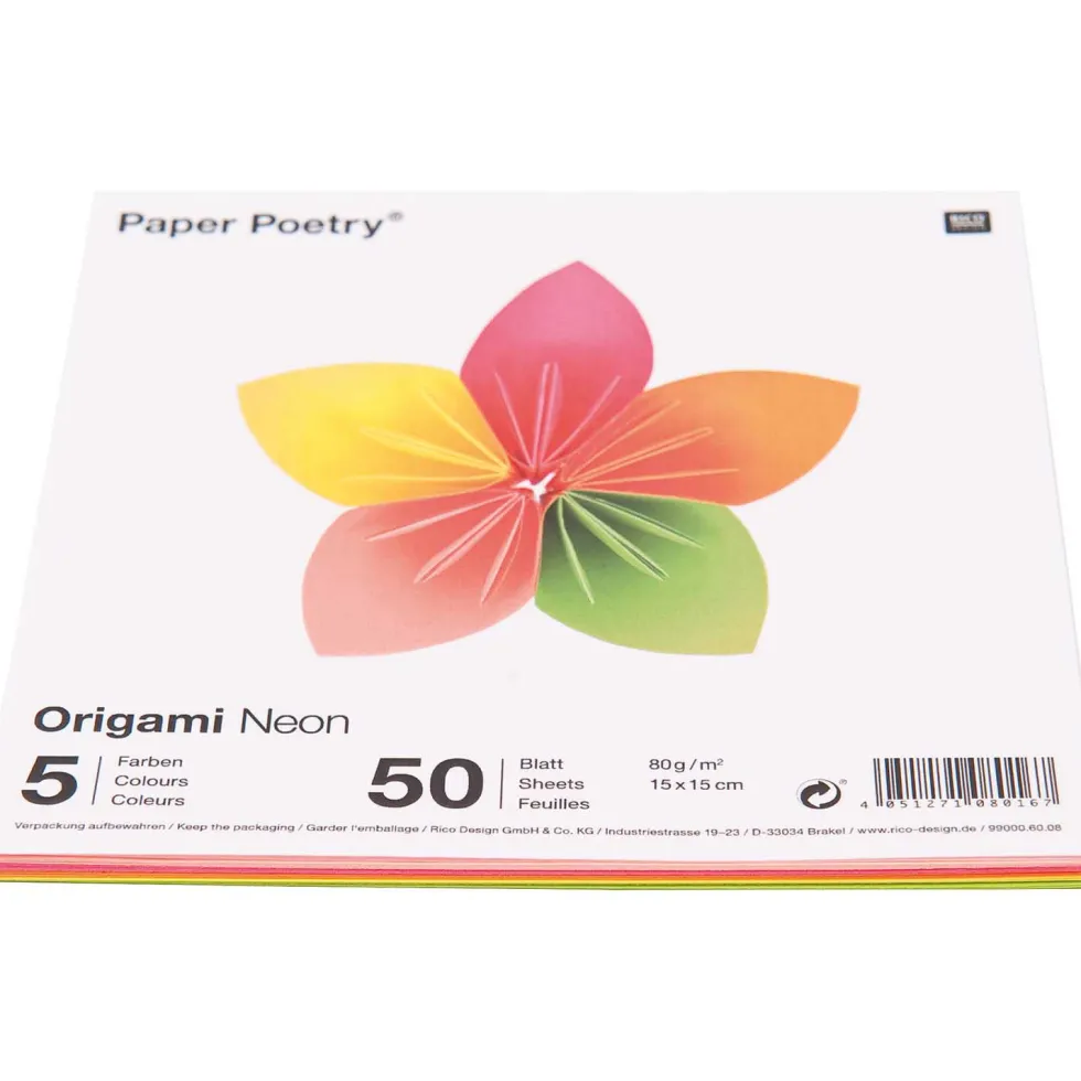 Papier origami Neon - Paper Poetry - kwadratowy, 15 x 15 cm, 50 ark.