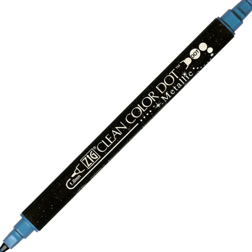 Pisak dwustronny Zig Clean Color Dot Metallic - Kuretake - Blue