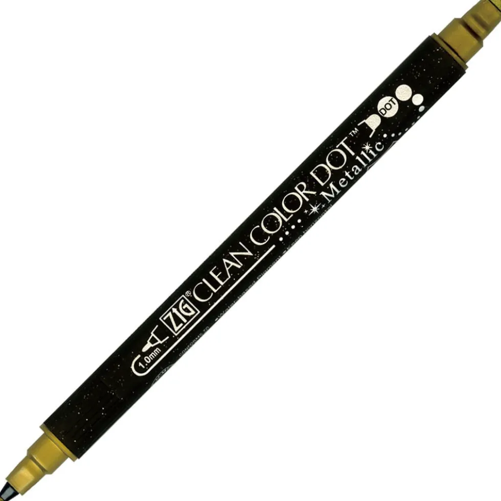 Pisak dwustronny Zig Clean Color Dot Metallic - Kuretake - Gold