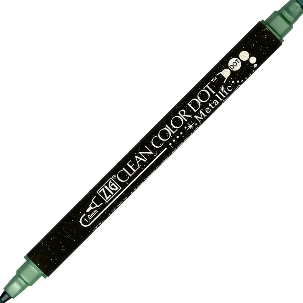 Pisak dwustronny Zig Clean Color Dot Metallic - Kuretake - Green