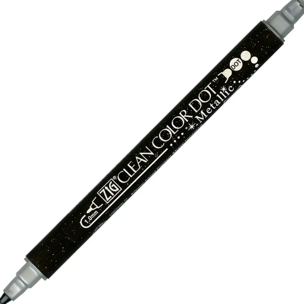 Pisak dwustronny Zig Clean Color Dot Metallic - Kuretake - Silver