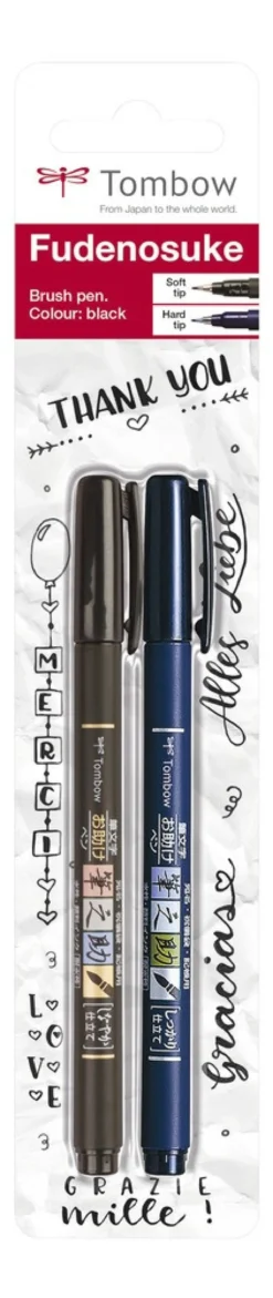 Pisaki do kaligrafii Fudenosuke Brush Pen - Tombow - miękki i twardy, czarne, 2 szt.