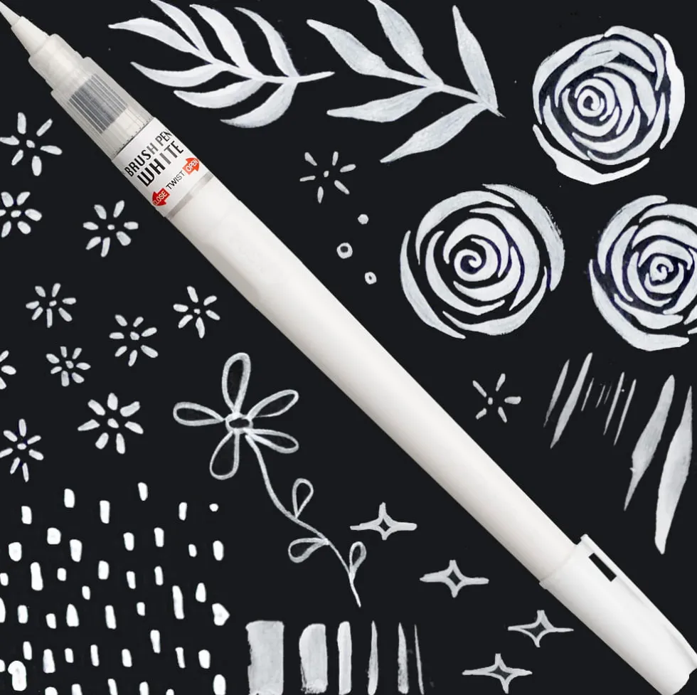 Pisak pędzelkowy do kaligrafii Brush Pen White - Kuretake - biały