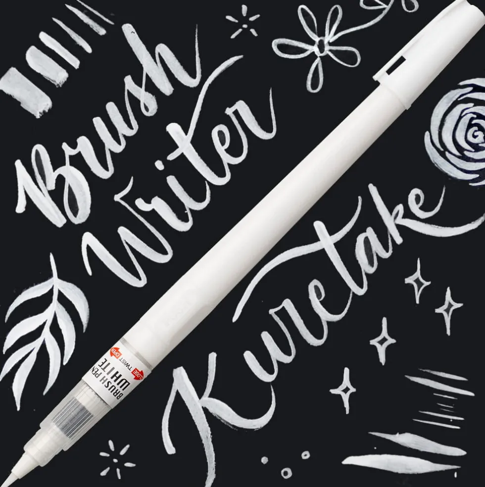 Pisak pędzelkowy do kaligrafii Brush Pen White - Kuretake - biały