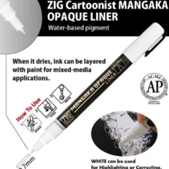 Pisak ZIG Cartoonist Mangaka Opaque Liner - Kuretake - biały, 0,7 mm