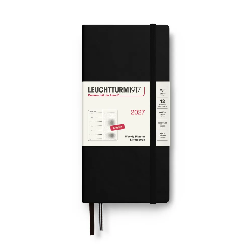 Planer tygodniowy z notatnikiem w kropki 2027 - Leuchtturm1917 - Black 9 x 19 cm