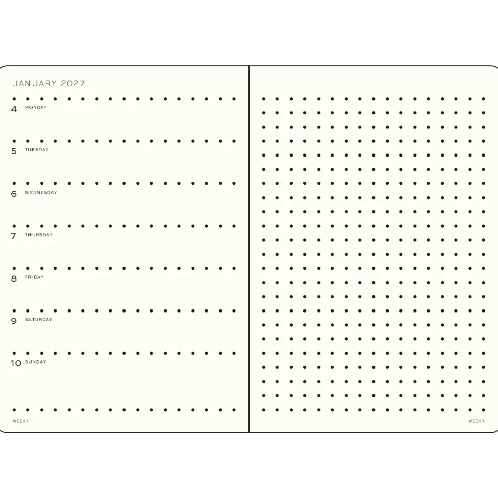 Planer tygodniowy z notatnikiem w kropki 2027 – Leuchtturm1917 – Black A5