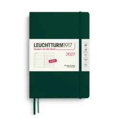 Planer tygodniowy z notatnikiem w kropki 2027 – Leuchtturm1917 – Forest Green A5