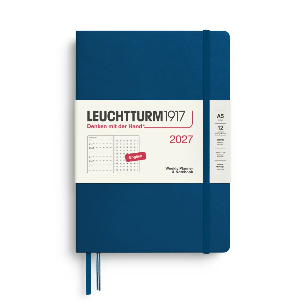 Planer tygodniowy z notatnikiem w kropki 2027 – Leuchtturm1917 – Indigo A5