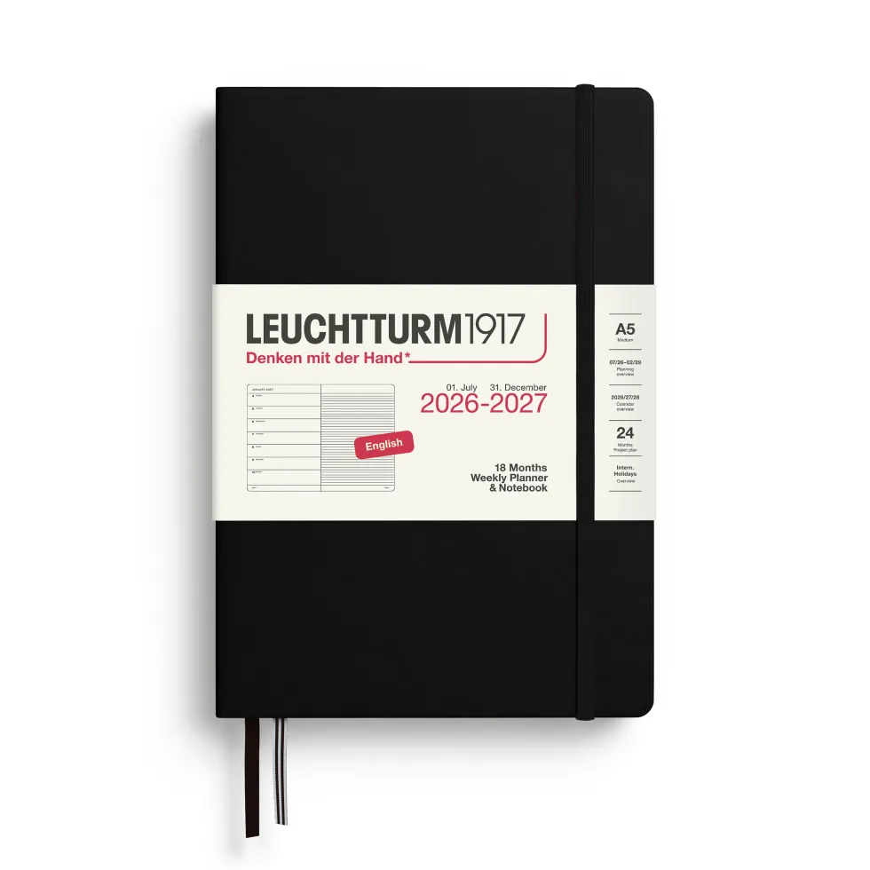 Planer tygodniowy z notatnikiem w linie 2026/2027 A5 - Leuchtturm1917 - Black