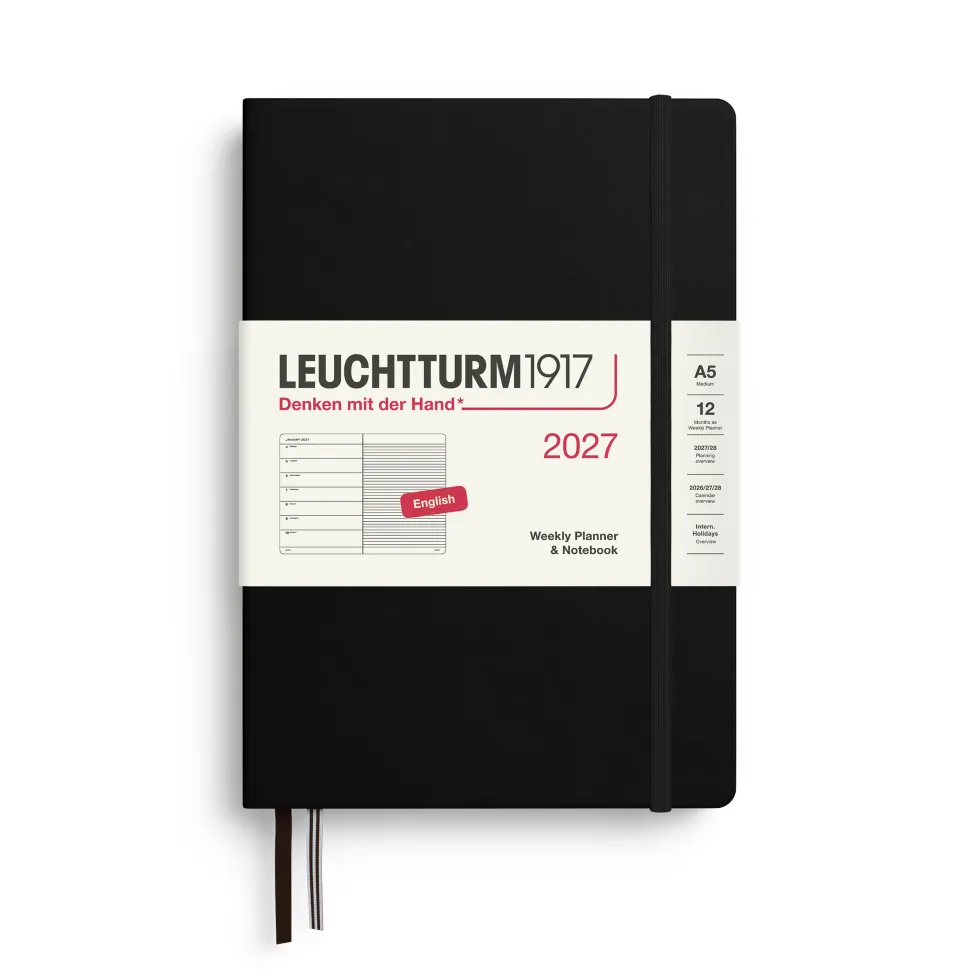 Planer tygodniowy z notatnikiem w linie 2027 - Leuchtturm1917 - Black A5