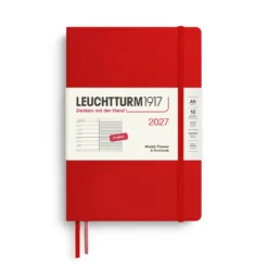 Planer tygodniowy z notatnikiem w linie 2027 - Leuchtturm1917 - Cherry A5