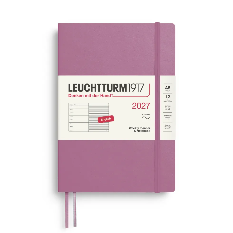 Planer tygodniowy z notatnikiem w linie 2027 - Leuchtturm1917 - Dusty Rose A5