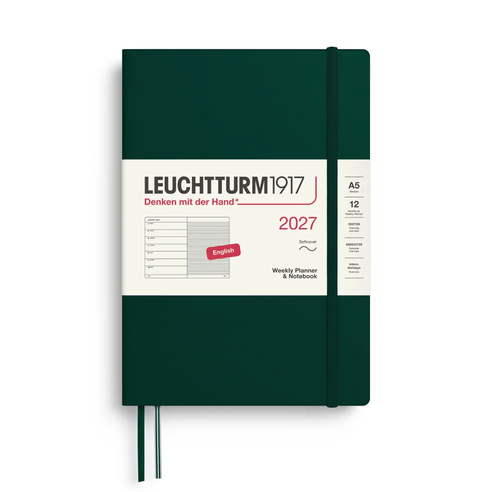 Planer tygodniowy z notatnikiem w linie 2027 - Leuchtturm1917 - Forest Green A5