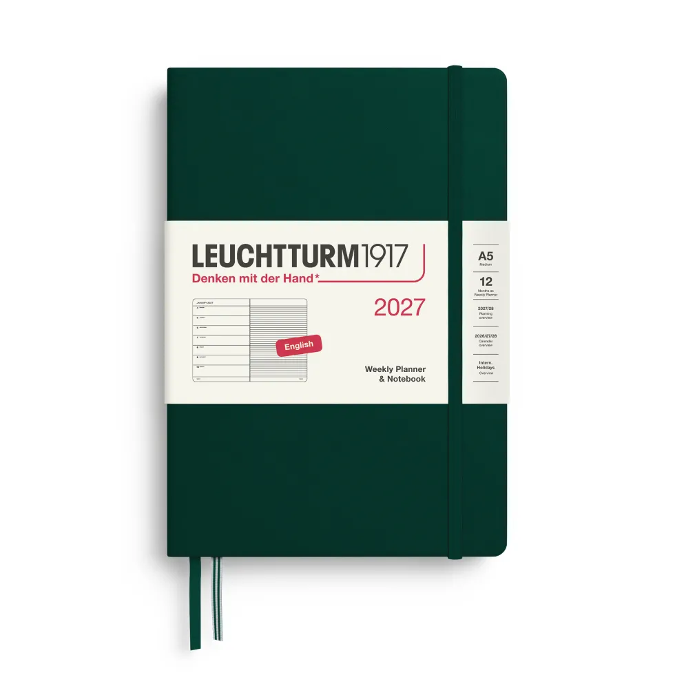 Planer tygodniowy z notatnikiem w linie 2027 - Leuchtturm1917 - Forest Green A5