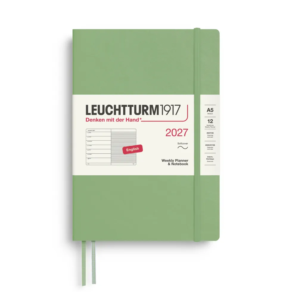 Planer tygodniowy z notatnikiem w linie 2027 - Leuchtturm1917 - Sage A5