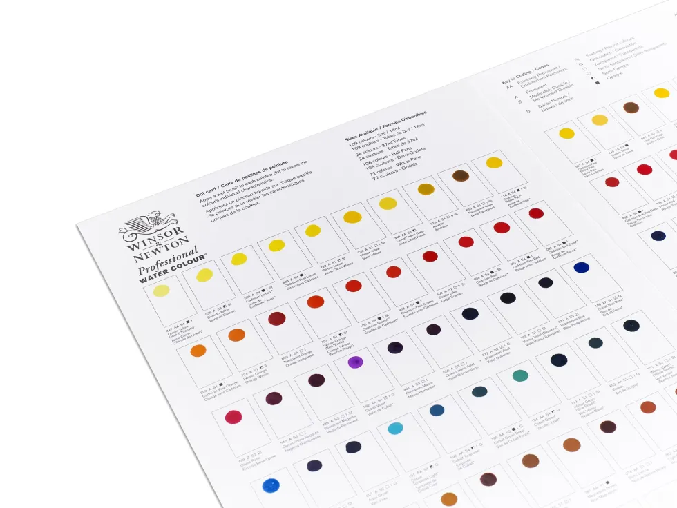 Próbnik farb Dot Card Professional Watercolour - Winsor & Newton - 109 kolorów