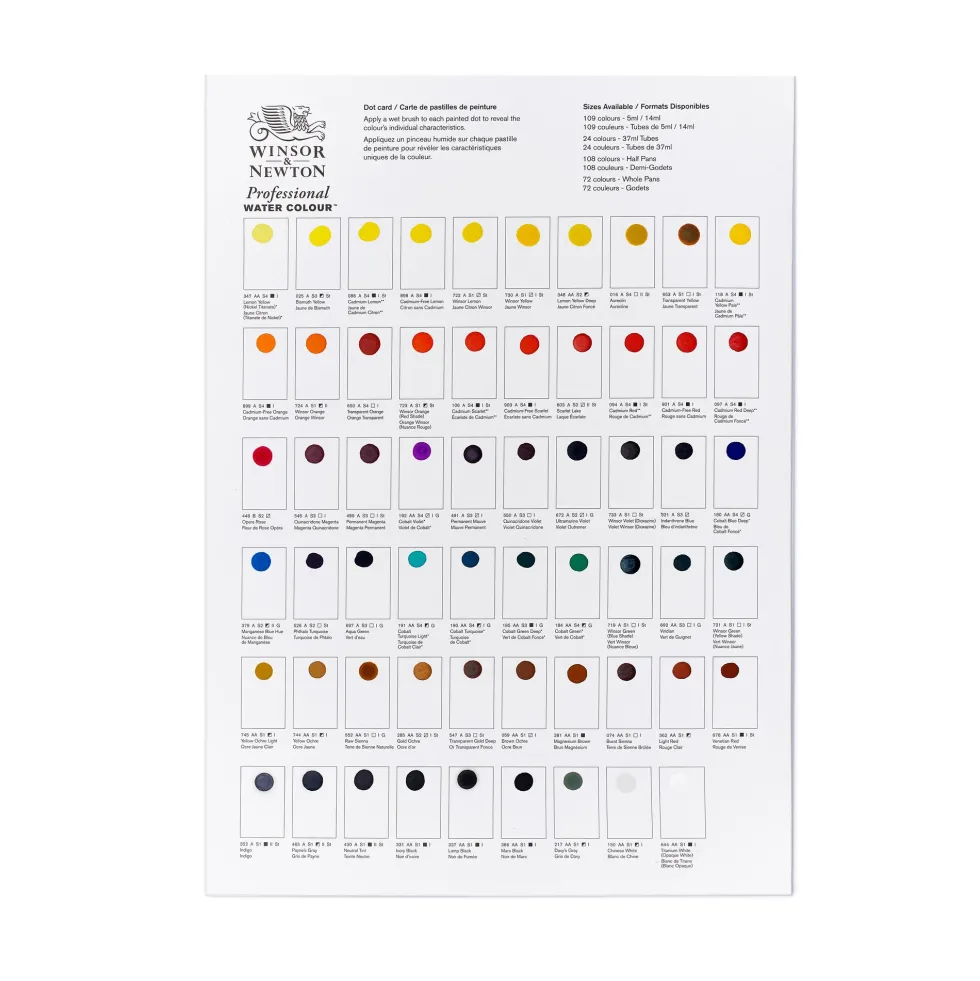 Próbnik farb Dot Card Professional Watercolour - Winsor & Newton - 109 kolorów