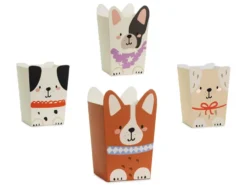 Pudełka na popcorn Pieski - 8,7 x 8,7 x 12 cm, 6 szt.