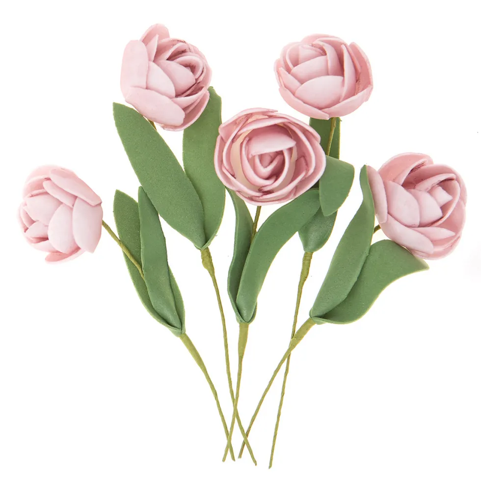 Róże z pianki z drucikiem - DpCraft - różowe, 15 cm, 5 szt.