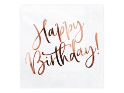 Serwetki Happy Birthday - różowe złoto, 20 szt.