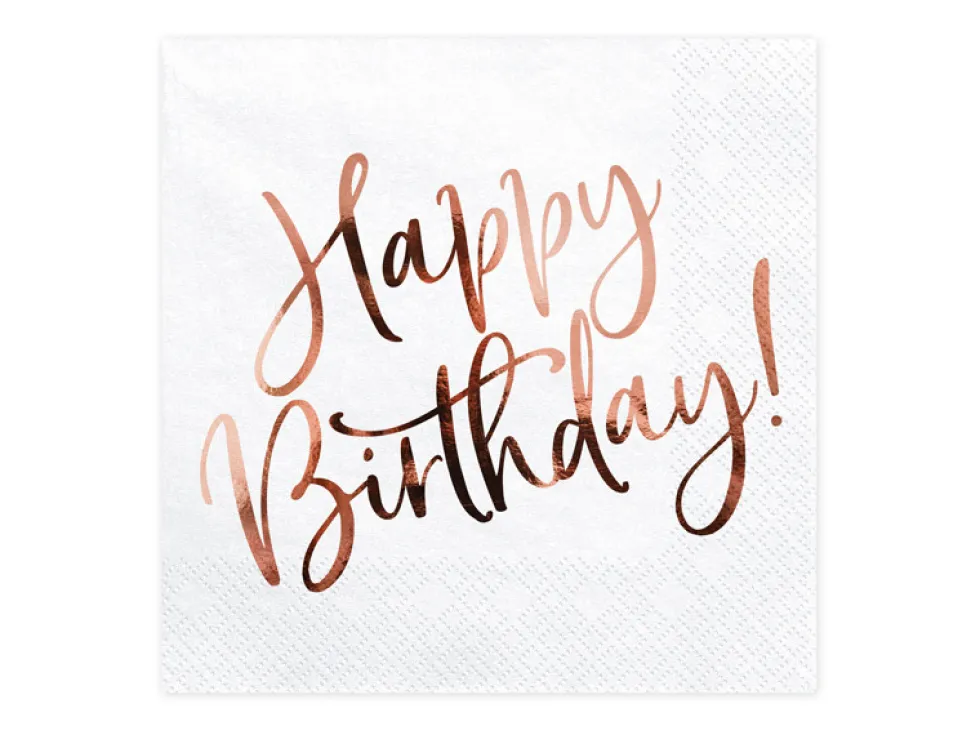Serwetki Happy Birthday - różowe złoto, 20 szt.