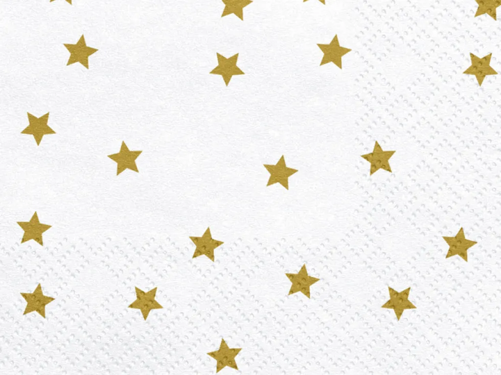 Serwetki świąteczne w gwiazdki - biało-złote, 20 szt.