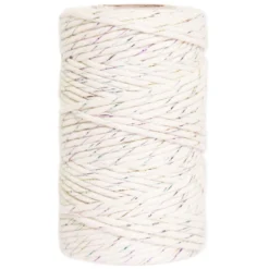 Sznurek bawełniany do makramy - beżowy z kolorową nicią, 2 mm, 100 g, 60 m