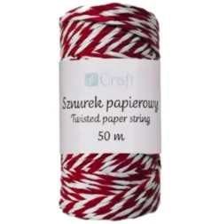 Sznurek papierowy, skręcany - DpCraft - biało-czerwony, 50 m