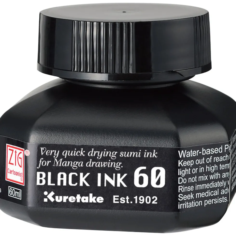 Szybkoschnący tusz ZIG Cartoonist Black Ink - Kuretake - czarny, 60 ml