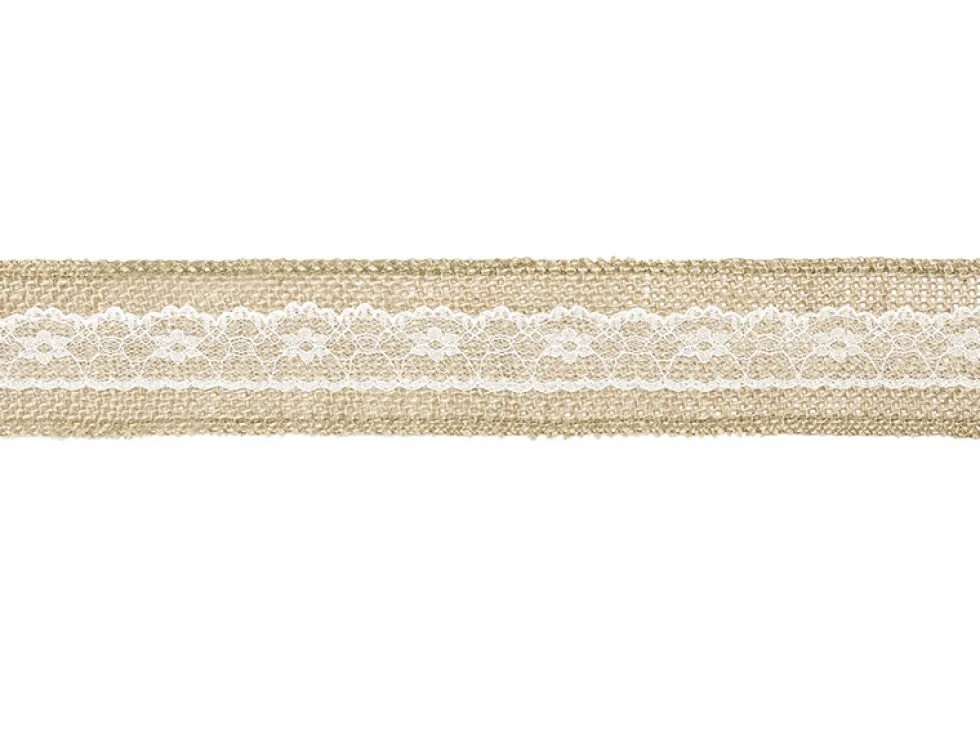 Taśma jutowa z koronką - 5 cm x 5 m